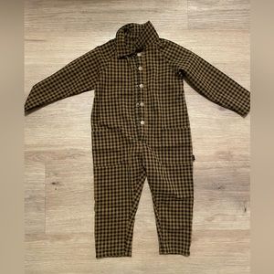 Rylee + Cru kids snap Jumpsuit. Chartreuse Plaid